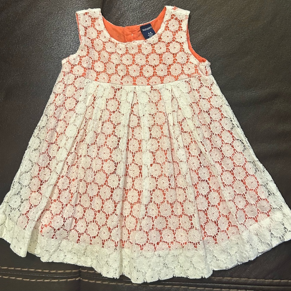 4/$20🌷EUC Old Navy Baby Lace Dress - White and Orange🧡🧡🧡3-6 Months🍼